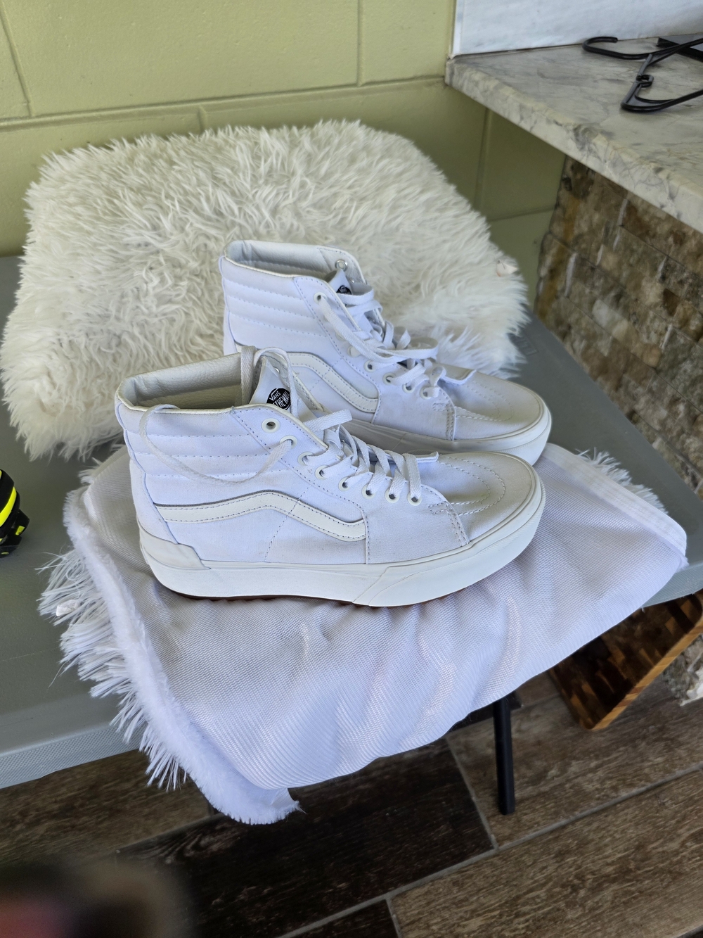 Vans White Sk8-Hi Platform Sneakers